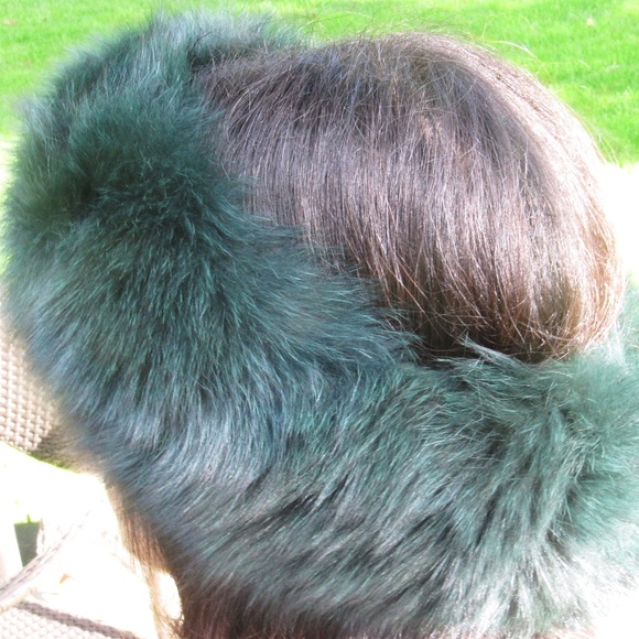Genuine Fox Fur Headband Forest Green NEW main image 5